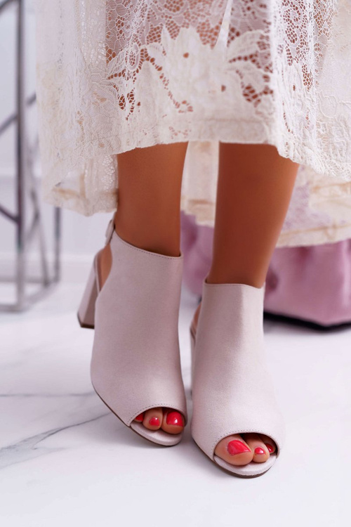 Sandały Damskie Na Słupku Z Cholewką Peep Toe Beżowe Esta