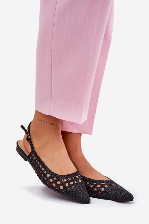 Baleriny Z Plecionką Na Płaskim Obcasie Czarne Carollese