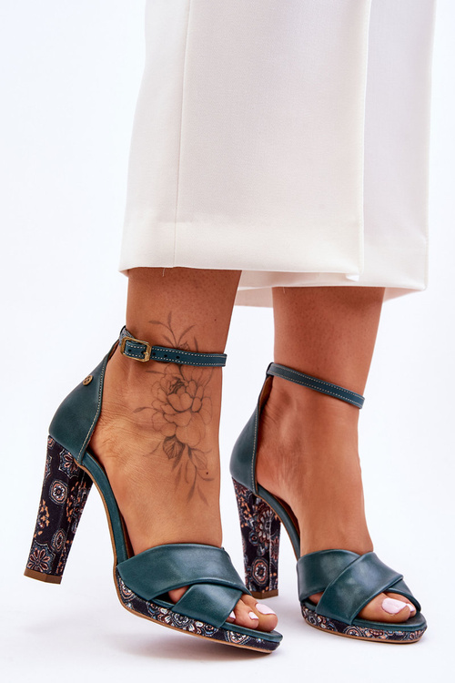 Skórzane Sandały Na Obcasie Maciejka 06081-09 Ciemnozielone