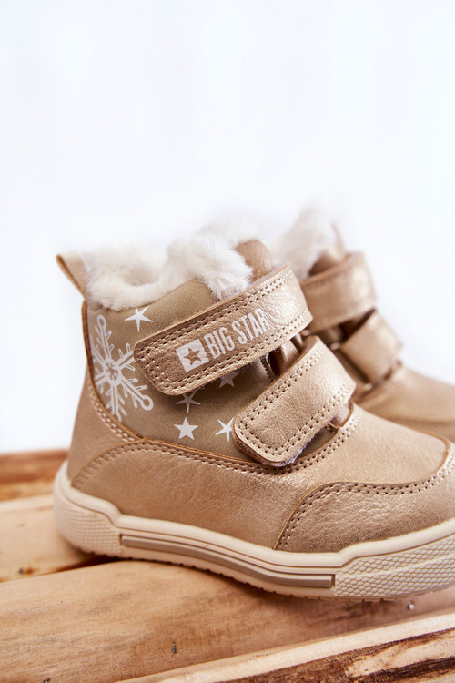 Dziecięce Ocieplane Botki Na Rzepy Big Star KK374189 Beżowo-Złote