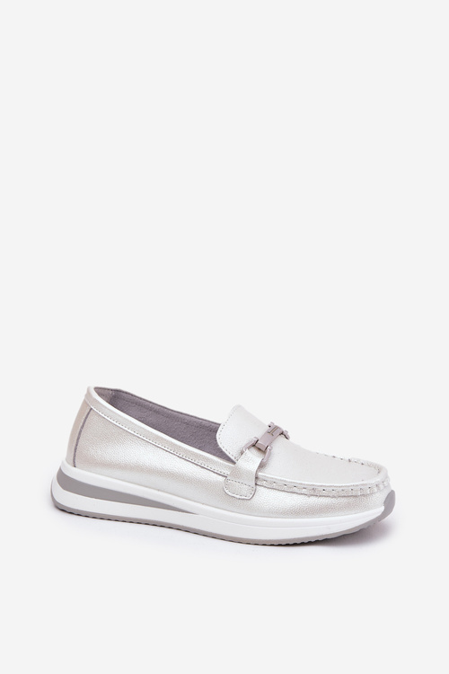 Skórzane Mokasyny Damskie S.Barski GR51-598 Perłowe