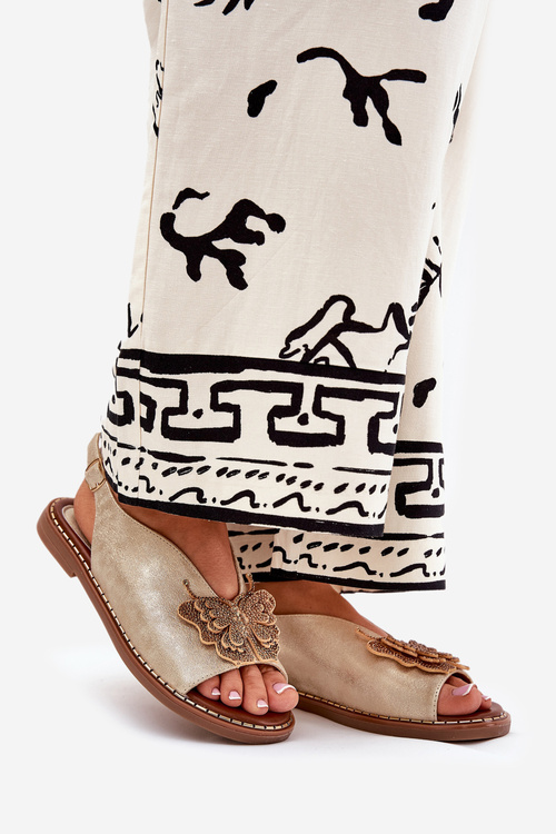 Sandały Damskie Na Płaskim Obcasie Z Ozdobą Złote Setorina