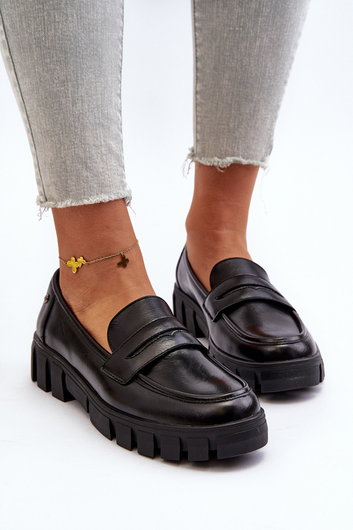 Damskie Mokasyny Eko Skóra Czarne Seravisa