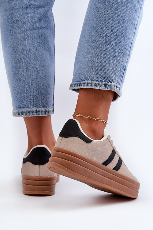 Sneakersy Damskie Na Platformie Beżowo-Czarne Egelia