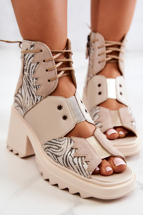 Skórzane Botki Na Suwak Maciejka 05321-04 Beżowe