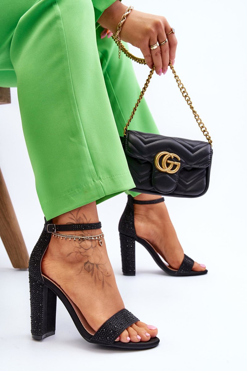 Damskie Sandały Na Obcasie Z Cyrkoniami Czarne Idealistic