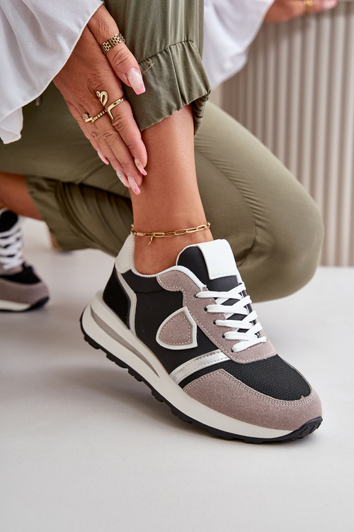 Sneakersy Damskie Z Brokatem Czarne Velaniela