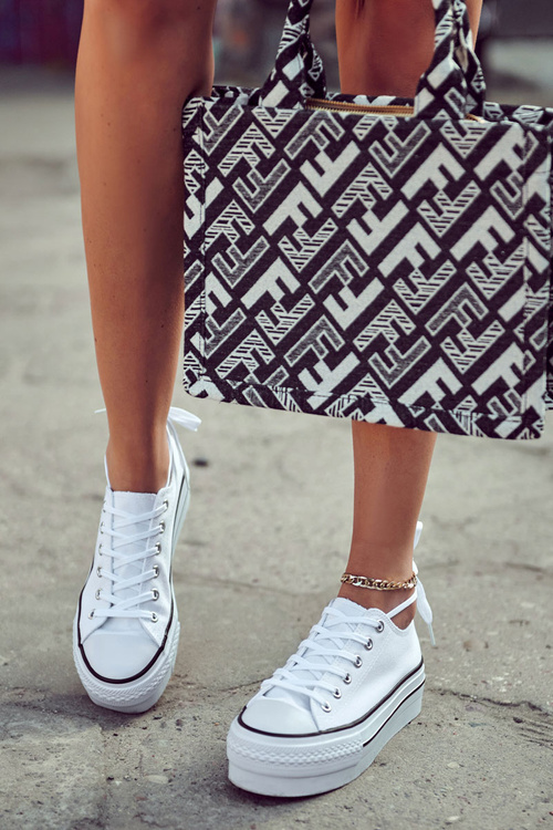 Damskie Trampki Na Masywnej Platformie Białe Farona