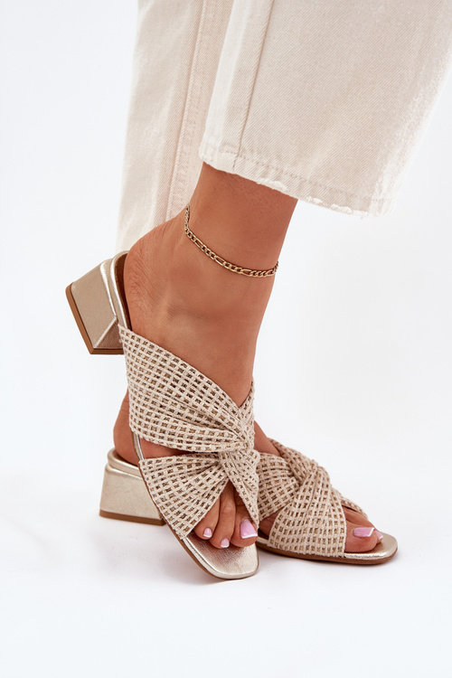 Klapki Damskie Na Klocku Maciejka 06955-25 Beżowo-Złote