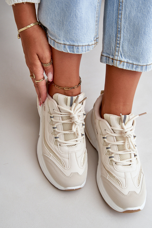 Buty Sportowe Sneakersy Eko Skórzane Beżowe Verilisse