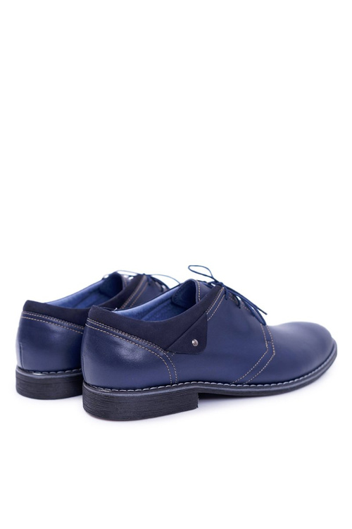 Męskie Półbuty Bednarek Eleganckie Skórzane Granatowe Oliviero