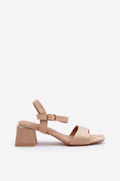 Sandały Damskie Na Klocku Z Eko Zamszu Beżowe Leisha