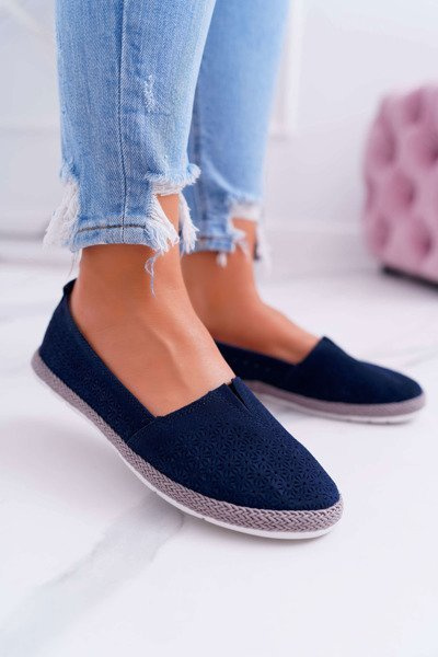 Espadryle Damskie Skóra Zamsz Granatowe Bimbo