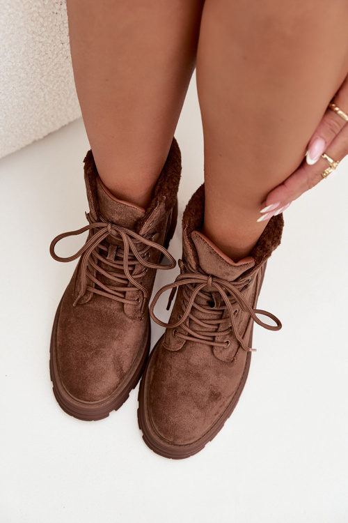 Ocieplane Trapery Botki Damskie Sznurowane Brązowe Lyrinne