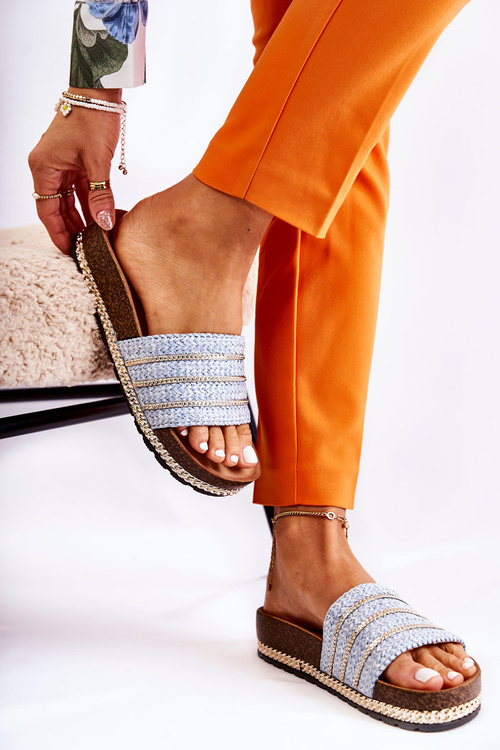 Damskie Klasyczne Klapki Z Łańcuszkiem Niebieskie Maddy