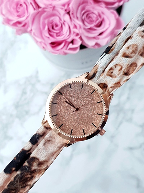 Damski Zegarek Michael John Etna Na Wstążce Różowe Złoto Brokat