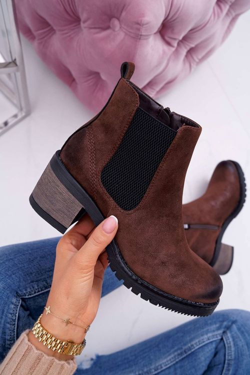 Botki Damskie Na Obcasie Sergio Leone Brązowe BT702