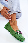 Damskie Zamszowe Mokasyny Z Ozdobami Zielone Janetta