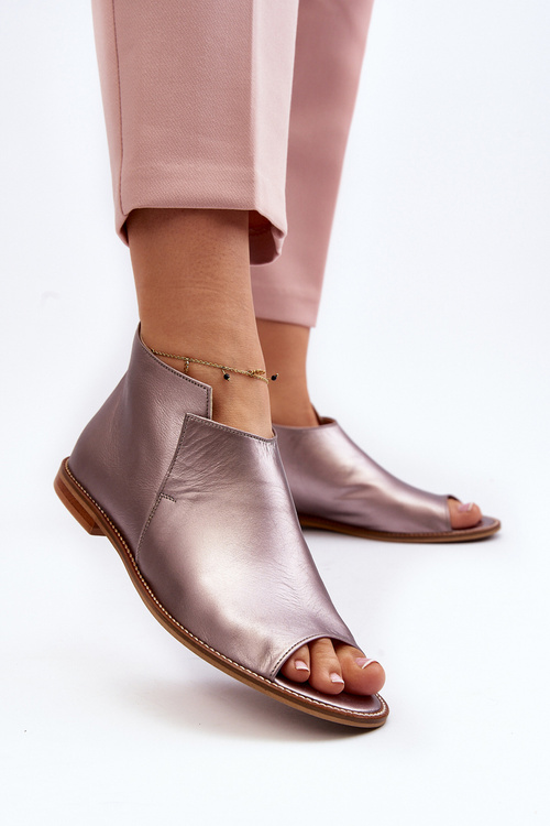 Damskie Skórzane Sandały Laura Messi 2443 Różowe Złoto