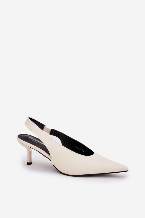 Szpilki Z Odkrytą Piętą Eko Skórzane Ecru Aricandia