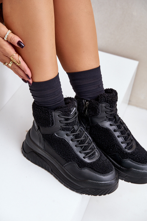 Sneakersy Damskie Na Platformie Z Futerkiem Typu Baranek Lee Cooper LCJ-24-47-3145 Czarne