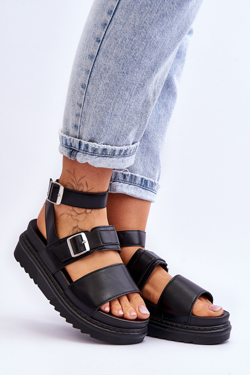 Damskie Sandały Z Paskiem Czarne Hever