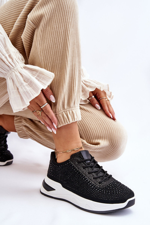 Damskie Sneakersy Z Cyrkoniami Czarne Raiden