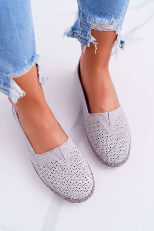 Espadryle Damskie Skóra Zamsz Szare Bimbo