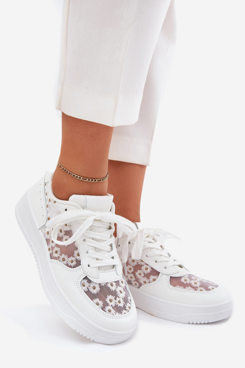 Siateczkowe Sneakersy Damskie Stokrotki Białe Jenithra