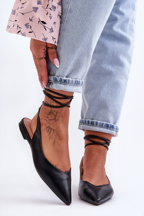 Damskie Wiązane Baleriny Czarne Lilly Ann