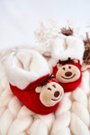 Dziecięce Ocieplane Papcie Renifer Z Kokardką Czerwone