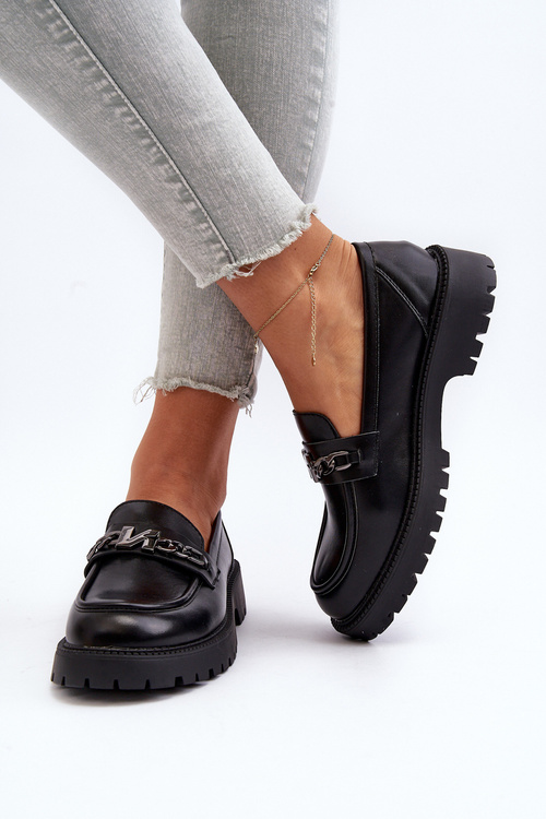 Mokasyny Damskie Na Płaskim Obcasie Czarne Ezoma