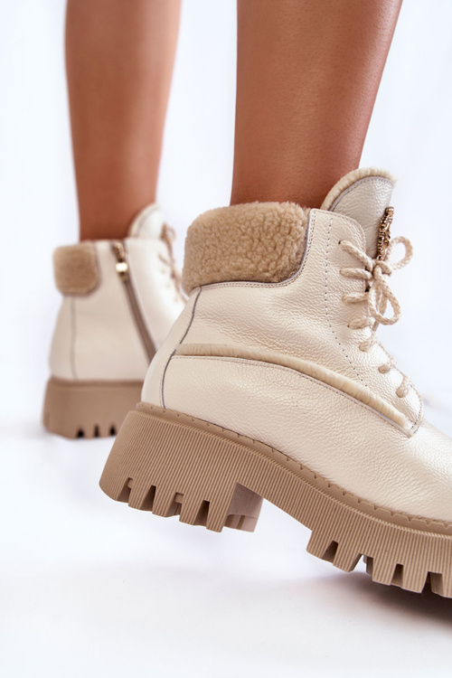 Damskie Skórzane Trapery Botki Jasnobeżowe Lemar Vergo