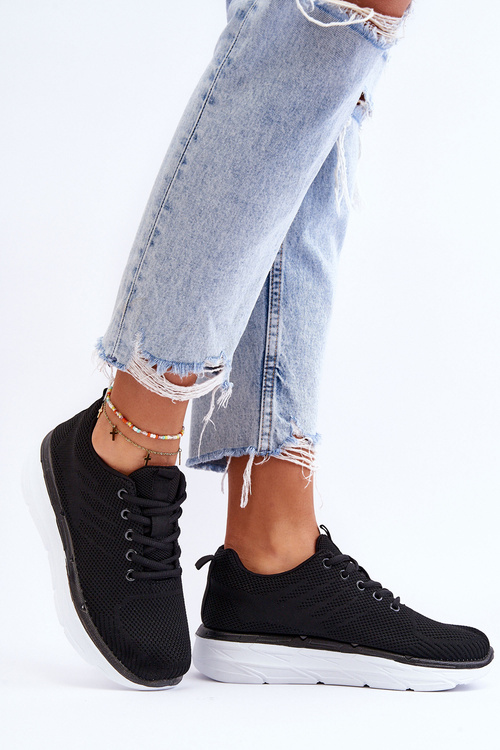 Damskie Sznurowane Buty Sportowe Czarne Lavarone