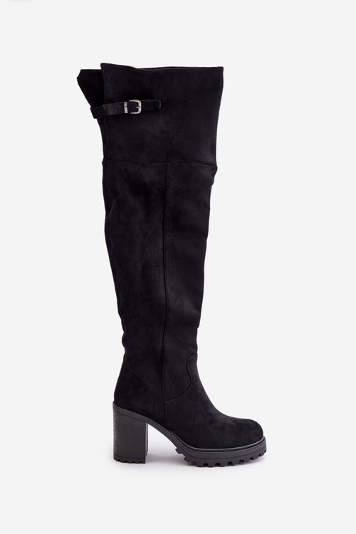 Kozaki Na Słupku Z Cholewką Za Kolano Ocieplane Czarne Niaviera