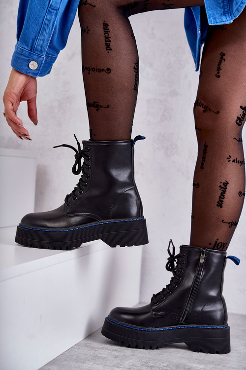 Damskie Wiązane Botki Glany Czarne Callie