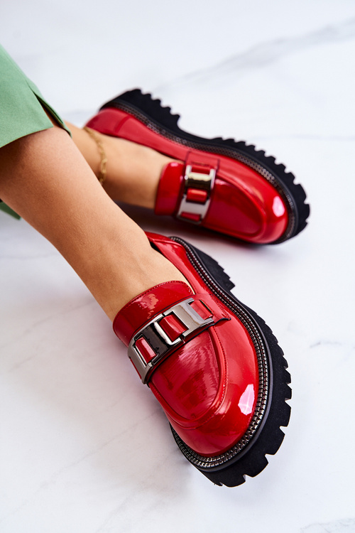 Lakierowane Skórzane Półbuty Czerwone Corine