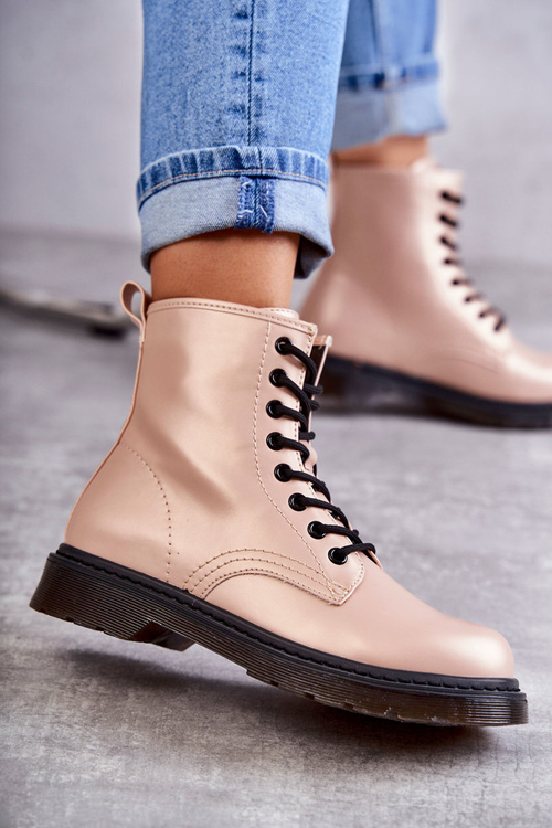 Damskie Botki Glany Wiązane Różowe Lavita