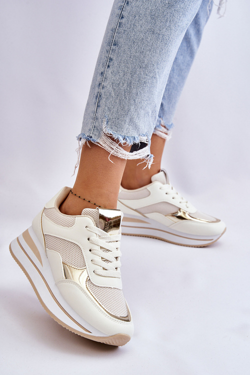 Damskie Buty Sportowe Na Koturnie Jasnobeżowe Ruby