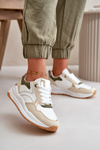 Sneakersy Damskie Na Platformie Z Eko Skóry Beżowo-Zielone Issatta