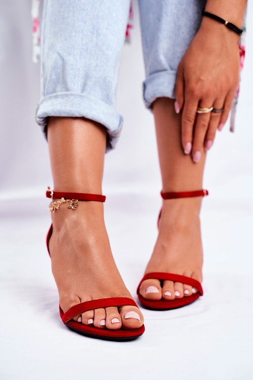 Sandały Damskie Na Szpilce Klasyczne Czerwone Mintore