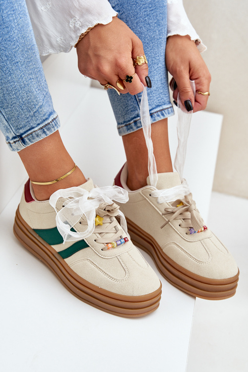 Sneakersy Damskie Z Przypinkami Beżowe Jariana