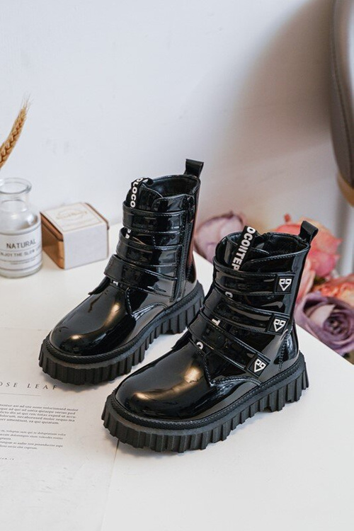 Lakierowane Ocieplane Botki Dziewczęce Czarne Rilina