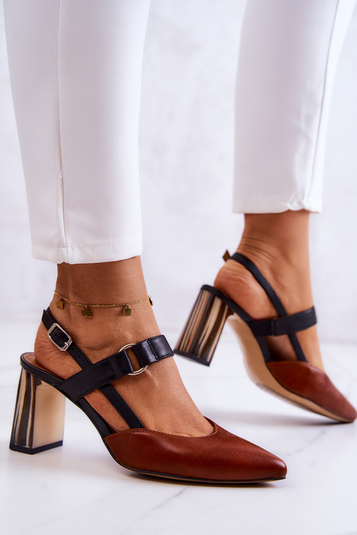 Modne Skórzane Czółenka Maciejka 05498-29 Brązowo-Czarne