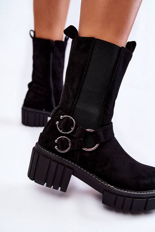 Damskie Zamszowe Ocieplane Botki Workery Czarne Brinnon