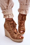 Zamszowe Ażurowe Botki Na Koturnie Camel Berthe