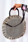 Pleciona Okrągła Torebka Boho BRUNO ROSSI Czarno-Beżowa