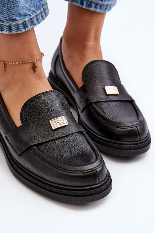 Zazoo 20165 Skórzane Mokasyny Damskie Czarne