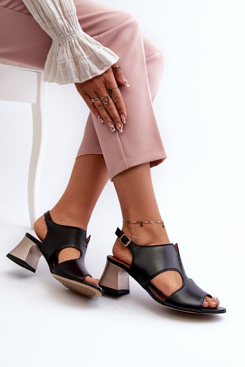 Sandały Damskie Skórzane Na Obcasie Maciejka 06566-01 Czarne