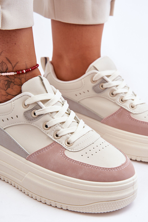 Damskie Buty Sportowe Na Masywnej Platformie Biało-Różowe Gemma